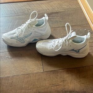 Mizuno White and Light Blue Athletic Shoes